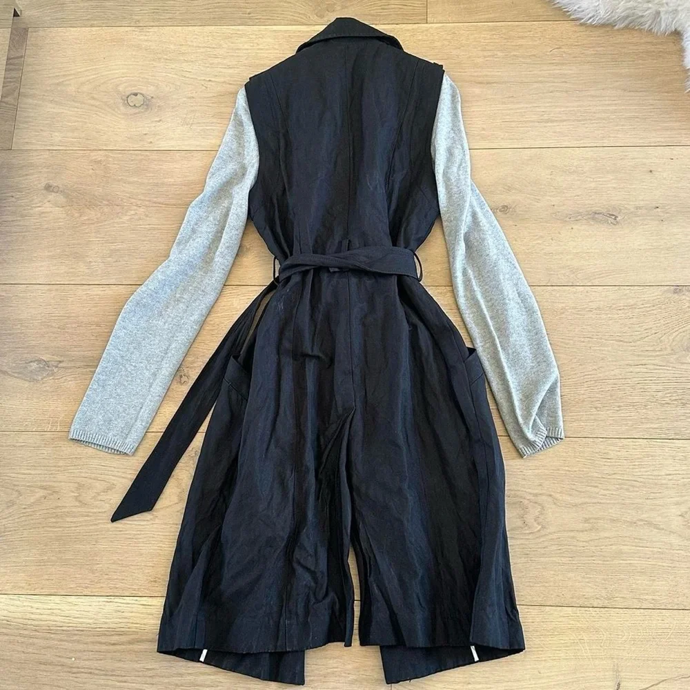 Gryphon Black Trench Coat with Grey Knit Sleeves - Picture 3 of 3